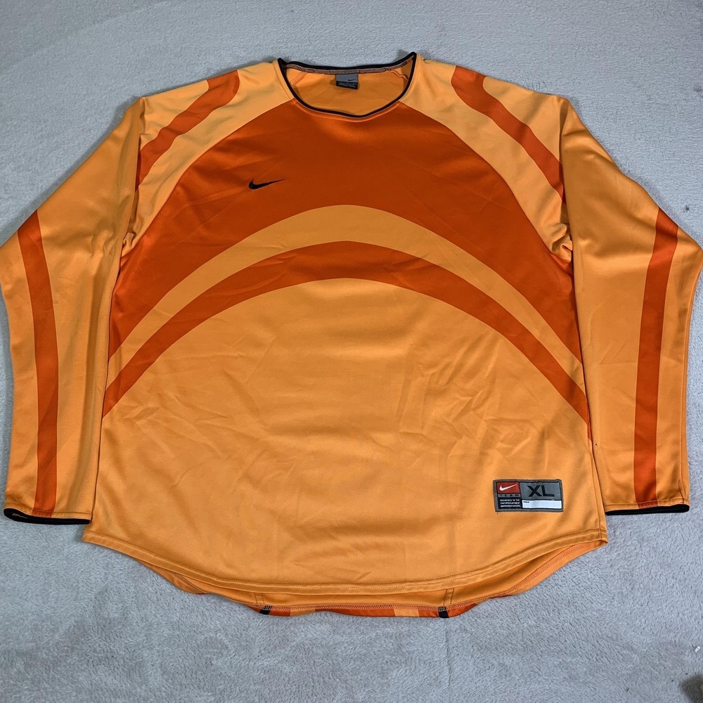 Vintage Nike Shirt Mens XL Orange Long Sleeve Athletic Curved Panel Jersey Team